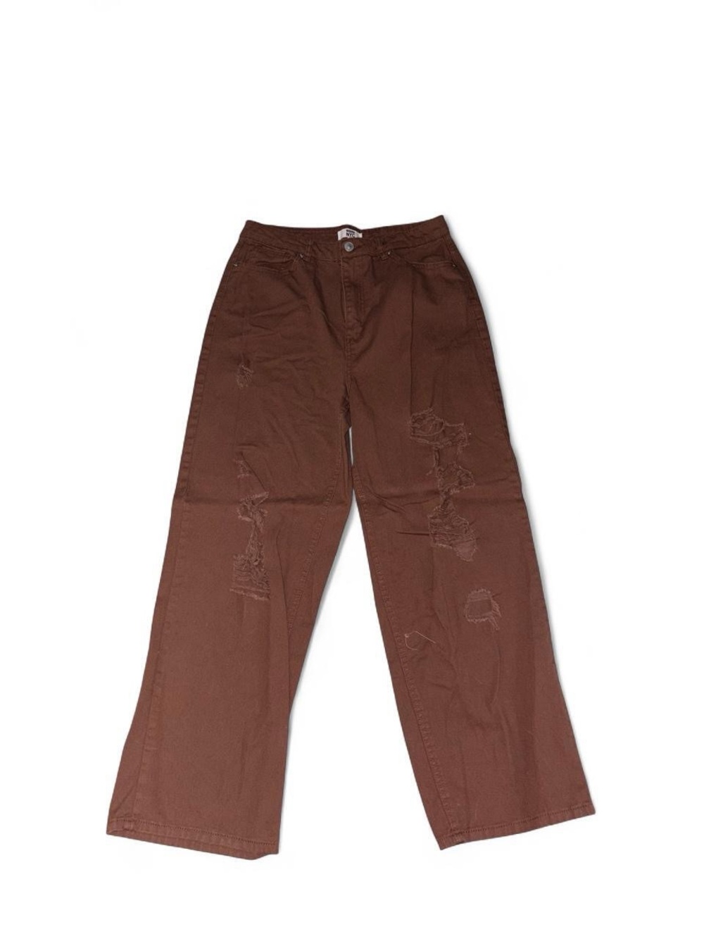 Brown Distressed Wide-Leg Pants